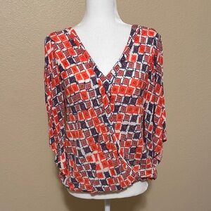 Veronica M Red and Blue Geometric Blouse